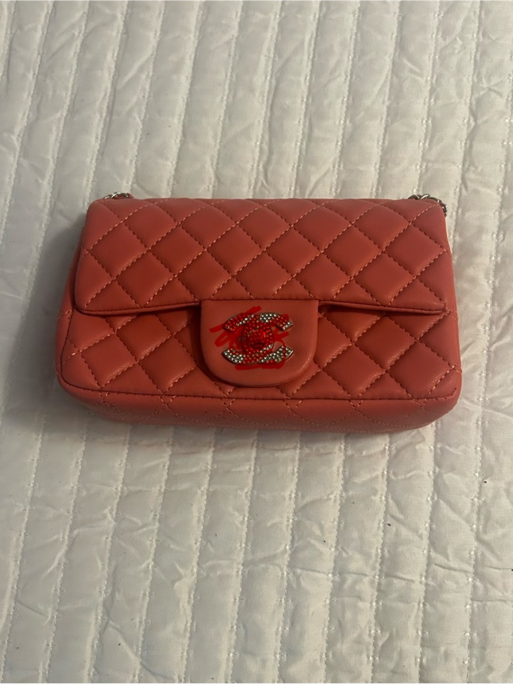 Pink Quilted Chain Mini Shoulder Bag with Crystal Detail